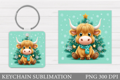 Christmas Cow Keychain. Christmas Keychain Sublimation Product Image 1