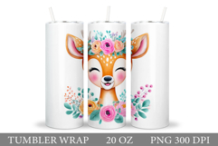 Cute Deer Tumbler Sublimation. Flowers Tumbler Design Product Image 1
