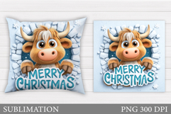 Christmas Cow Pillow Design. Christmas Pillow Sublimation Product Image 1