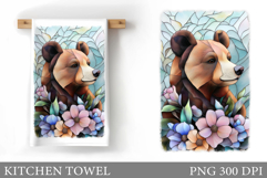 Cute Bear Kitchen Towel. Bear Flowers Kitchen Towel Design Product Image 1