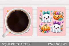 Cute Ghost Coaster Design. Halloween Pumpkin Coaster Product Image 1