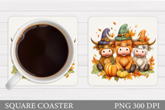 Fall Cow Coaster Design. Fall Coaster Sublimation Product Image 1