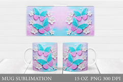 Butterflies Mug Design. Floral Mug Sublimation Product Image 1