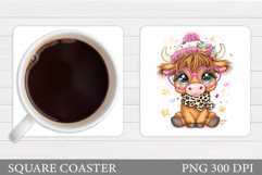 Cow Coaster Sublimation. Cow Flowers Coaster Design Product Image 1