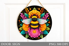 Bee Door Sign Sublimation. Bee Flowers Door Sign Design Product Image 1