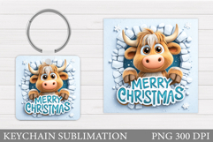 Christmas Cow Keychain. Christmas Keychain Design Product Image 1
