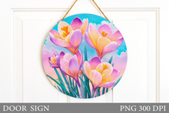 Crocus Door Sign Sublimation. Flowers Door Sign Design Product Image 1