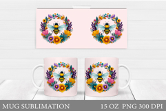 Bee Mug Sublimation. Bee Flowers Mug Design Product Image 1