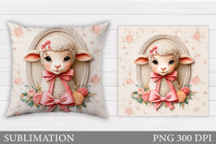 Cute Lamb Pillow Design. Lamb Flowers Pillow Sublimation Product Image 1