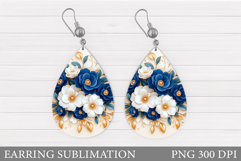 Flowers Teardrop Earring Design. Flowers Earring Sublimation Product Image 1