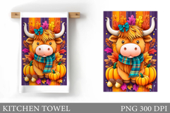 Fall Cow Kitchen Towel. Fall Kitchen Towel Sublimation Product Image 1