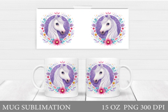 Horse Mug Wrap Sublimation. Horse Flowers Mug Wrap Design Product Image 1
