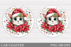 Christmas Cat Car Coaster. Christmas Car Coaster Sublimation Product Image 1