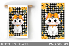 Fall Cat Kitchen Towel. Fall Kitchen Towel Sublimation Product Image 1