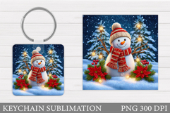 Cute Snowman Keychain Sublimation. Christmas Keychain Design Product Image 1