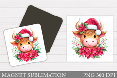 Christmas Cow Magnet. Christmas Magnet Sublimation Product Image 1