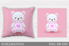 Valentines Bear Pillow Design. Valentines Pillow Sublimation Product Image 1
