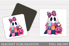Patchwork Ghost Magnet Design. Halloween Magnet Sublimation Product Image 1