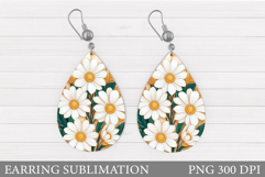 Daisy Flowers Earring Sublimation. Flowers Teardrop Earring Product Image 1