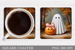 Cute Ghost Coaster Sublimation. Halloween Coaster Design Product Image 1
