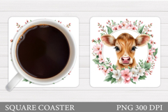 Cow Coaster Sublimation. Cow Flowers Coaster Design Product Image 1
