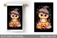Halloween Owl Kitchen Towel. Halloween Sublimation Product Image 1