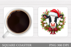 Christmas Cow Coaster. Christmas Cow Coaster Sublimation Product Image 1