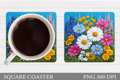 Wildflowers Coaster Design. Flowers Coaster Sublimation Product Image 1