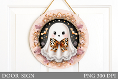 Cute Ghost Door Sign Sublimation. Halloween Door Sign Design Product Image 1