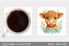 Cow Coaster Sublimation. Cow Flowers Coaster Design Product Image 1