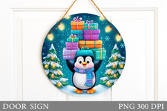 Christmas Penguin Door Sign. Christmas Door Sign Design Product Image 1