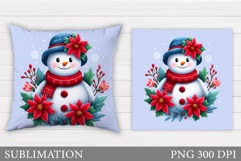 Cute Snowman Pillow Sublimation. Christmas Pillow Design Product Image 1