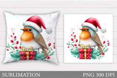 Christmas Bird Pillow Design. Christmas Pillow Sublimation Product Image 1