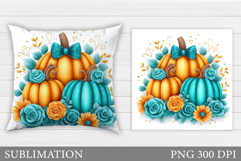 Pumpkin Pillow Design. Flowers Pillow Sublimation Product Image 1
