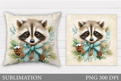 Christmas Raccoon Pillow. Christmas Pillow Sublimation Product Image 1