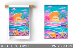 Sea Kitchen Towel Design. Palm Tree Kitchen Towel Product Image 1