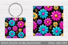 Flowers Keychain Design. Floral Keychain Sublimation Product Image 1