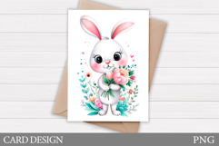 Cute Bunny Card Design. Bunny Flowers Card Printable Product Image 1