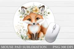 Cute Fox Mouse Pad Design. Fox Round Mouse Pad Product Image 1