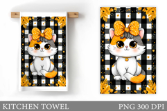 Fall Cat Kitchen Towel. Fall Kitchen Towel Sublimation Product Image 1