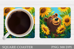 Bear Coaster Sublimation. Bear Flowers Coaster Design Product Image 1