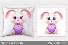 Valentines Bunny Pillow Sublimation. Valentine Pillow Design Product Image 1