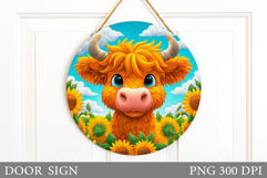 Cute Cow Door Sign Design. Cow Flowers Door Sign Sublimation Product Image 1