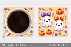 Cute Ghost Coaster Design. Halloween Coaster Sublimation Product Image 1