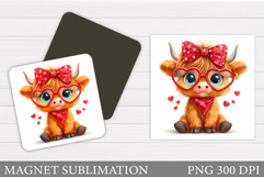 Highland Cow Magnet. Valentines Cow Magnet Sublimation Product Image 1