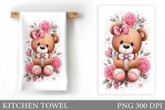 Cute Bear Kitchen Towel. Bear Flowers Kitchen Towel Design Product Image 1