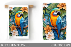 Parrot Kitchen Towel. Flowers Kitchen Towel Sublimation Product Image 1