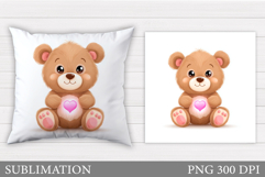 Valentines Bear Pillow Design. Valentines Pillow Sublimation Product Image 1