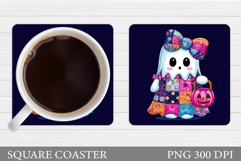 Patchwork Ghost Coaster Design. Cute Halloween Sublimation Product Image 1