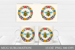 Bee Mug Sublimation. Bee Flowers Mug Design Product Image 1